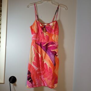 H&M Tropical Colorful Summer Floral Mini Dress Spaghetti Strap Size XS